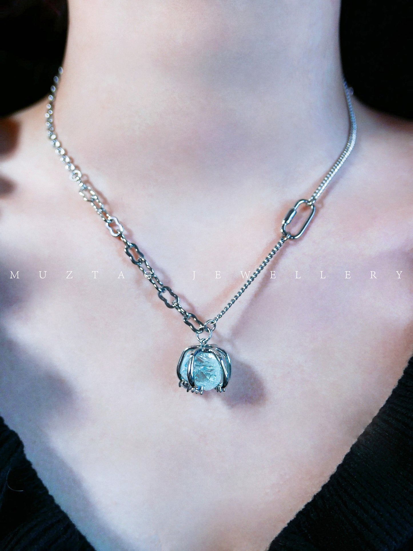 Blue Glacier-Blue glass Necklace